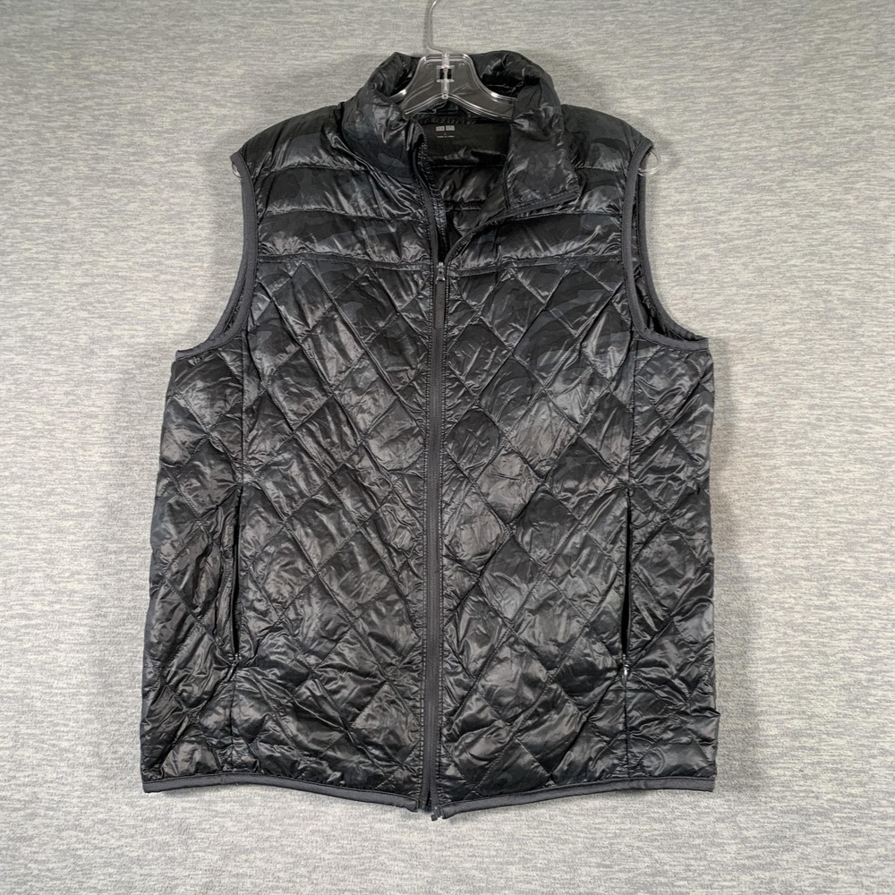 Uniqlo Vest Mens Large Black Camo Quilted Down Full Zip Puffer Pockets‎ Outdoor